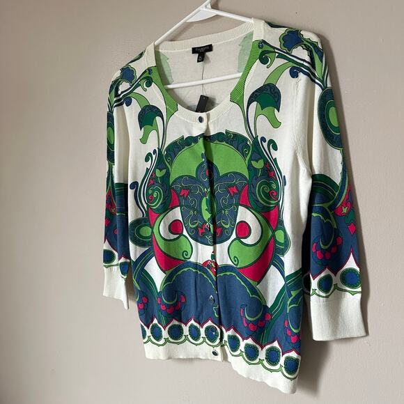 Talbots Cardigan Sweater Womens Petite Medium English Garden Abstract Floral - Picture 4 of 12